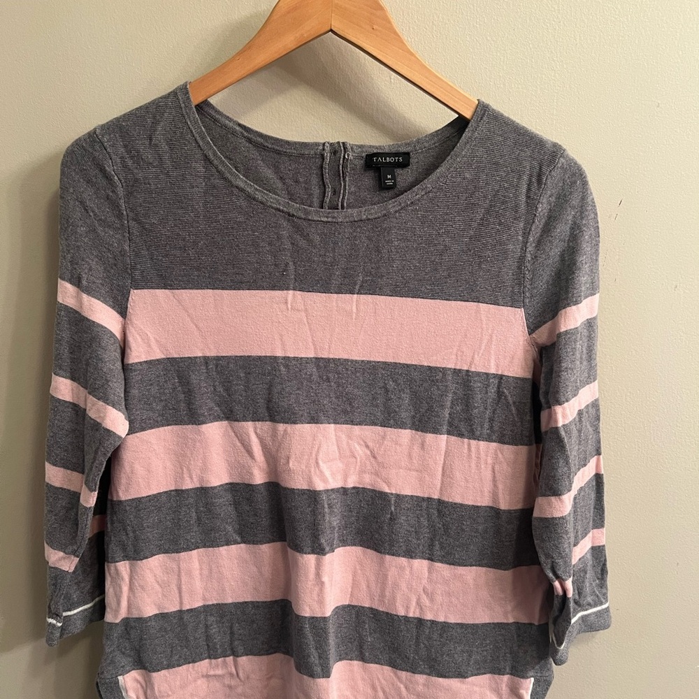 Talbots Gray and Pink Boxy Long Sleeve T-Shirt